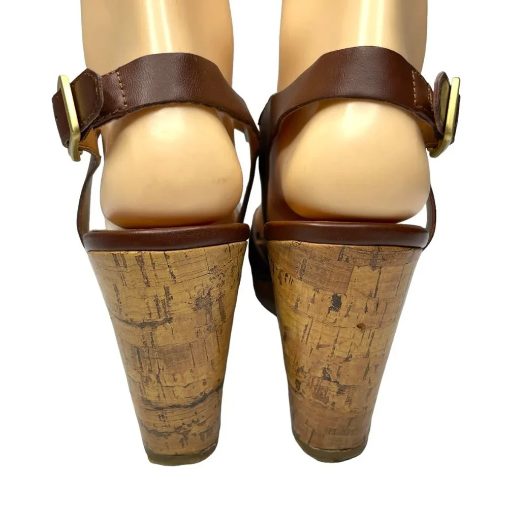 Franco Sarto Womens Brown Faux Leather Strappy Platform Wedge‎ Sandal Size 9.5M
